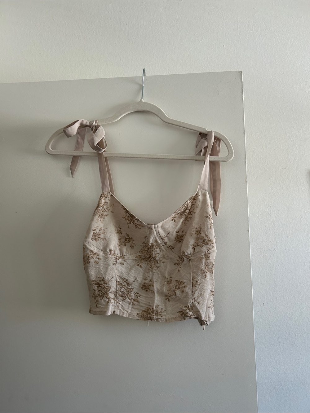 Urban Outfitters Floral Tie-Shoulder Cami in Cream and Brown